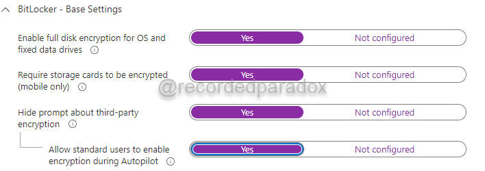 Microsoft Intune BitLocker - Base Settings